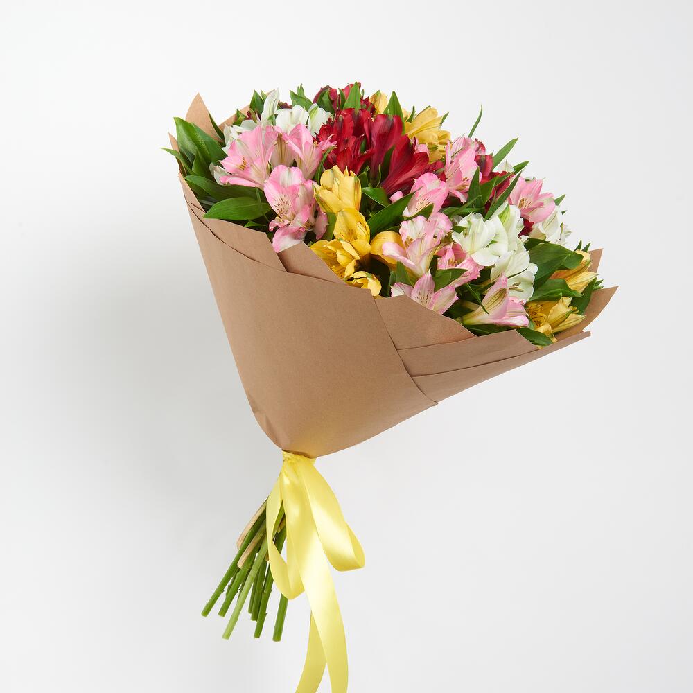 Букет «Рассвет» из разноцветных альстромерий Заозерный Красноярский край