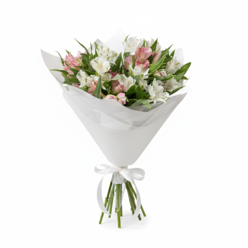 Букет «Нежность» из белых и розовых альстромерий Заозерный Красноярский край